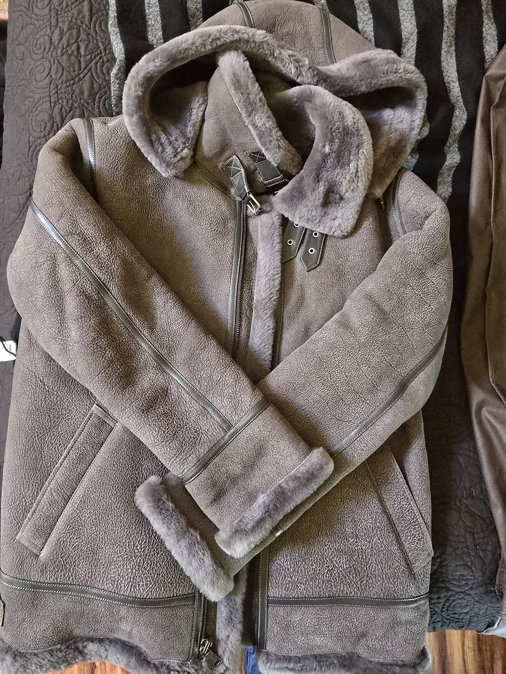 Overland Plush Gray Shearling Hooded Zip-Up Jacket